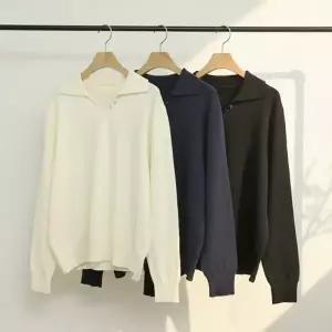 [샵앤] 여성 슬릿 카라넥 루즈핏 무지 니트 티셔츠 BONG-WKN-5116