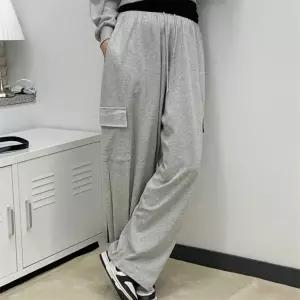 여자 겨울트레이닝 와이드 기모 카고 밴딩 면바지