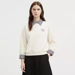 [샵앤] 여성 탈부착 카라 하트자수 체크 셔츠 맨투맨 MSE-WSH-21033