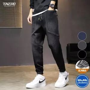 [텐제로] 사계절 데일리 남성 데님 밴드 조거팬츠 청바지 작업복 넒은주머니 캠핑 Bon-2638