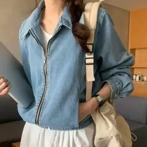 여자 데님 숏 시보리 집업 점퍼 아우터 자켓 밑단