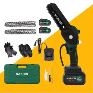 나리온 무선 전동체인톱세트 6인치(15cm) 브러쉬리스 21V 3.0Ah 배터리2개 전기톱 공구