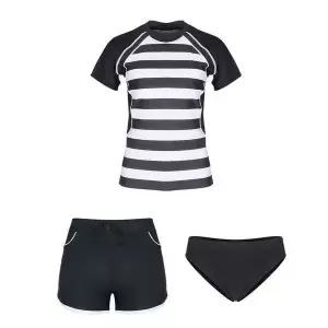 제테스 보리보리 여성 슬림핏 반팔 래쉬가드 상하의이너팬티 3피스 세트 블랙 L4A536