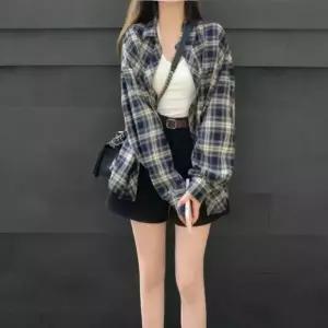 아트박스/신상오픈런 여성 루즈핏 체크 셔츠 가을 데일리 기본 남방