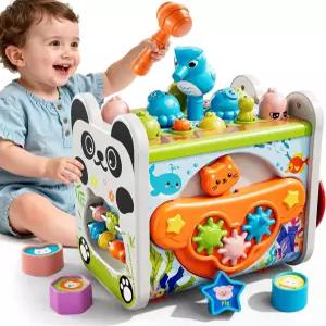 3세 용 신노벨 6-in-1 몬테소리 장난감 실로폰으로 망치질하기 숫자 미로 회전 기어 모양 정렬 재미 2세