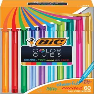 BIC 컬러 큐즈 펜 세트 60개 팩 다양한 색상 재미있는 학용품용 크리스탈 엑스트라 스무스 볼펜 포함