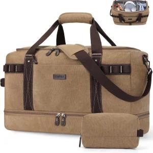 남성용 줌펠트 여행용 더플백 45L 기내 반입 수하물 22x14x9 항공사 승인 탈착식 칸막이 방수 캔버스