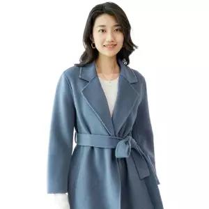 겨울 반코트 핸드메이드 울 하프코트 벨티드 루즈핏