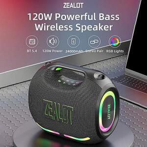 ZEALOT ZE01 120W 무선 스피커, 야외 휴대용, 24000mAh 긴 배터리, RGB 컬러 조명 포함, 최대 15시간 재생