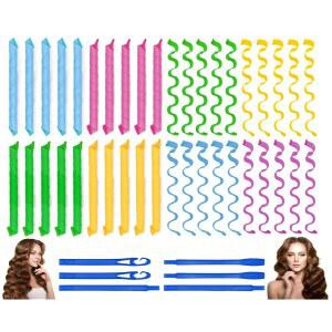 40PCS 헤어 컬러스 무열 웨이브 및 스파이럴 투 스타일 포머(22인치), 6PCS 스타일링 후크 매직 롤러, 여성 어린이 u2019 미디엄 롱 헤어(22인치)에 열 손상 없음