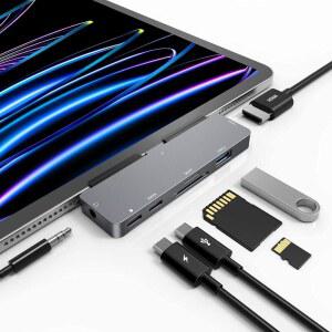 Pro USB C 허브, M4 M2 M1 13 12.9 11인치 Air 5 4 도킹 스테이션, 4K HDMI, USB-C PD, SD /TF 카드 리더, 3.0, 3.5mm 헤드폰 잭, 미니 6 액세서리용 7-in-1 어댑터