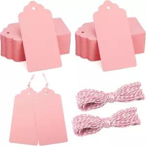jijacraft 100pcs 빈 종이 선물 태그(끈 포함) 4 x 2 핑크 직사각형 공예 행 라벨 아버지의 날 크리스마스