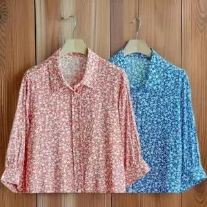 여성용 꽃무늬 언발란스 오버핏 세미롱셔츠 7부소매