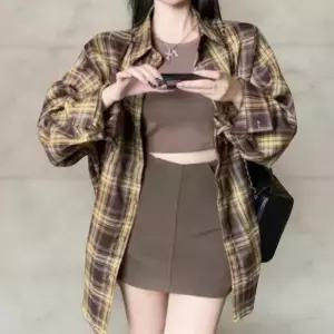 [하프클럽/옷자락]여성 루즈핏 가을 체크 셔츠 데일리 기본 남방