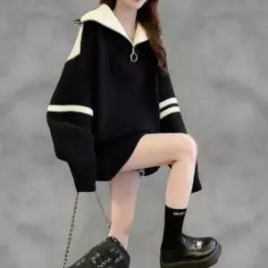 여성 오버사이즈 블록컬러 카라 니트 스웨터