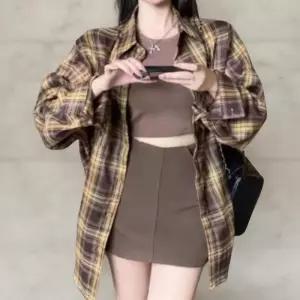 여성 루즈핏 가을 체크 셔츠 데일리 기본 남방