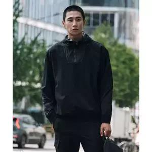 [하프클럽/에스티코]나일론 믹스드 후디 티셔츠_블랙 (오버핏)_SWSWA01OSB