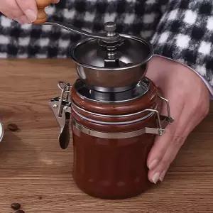 세라믹 원두분쇄기 가정용 휴대용 핸드 수동 커피그라인더 커피 미니 스텐레스 빈티지 브라운 손잡이