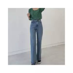 헤이데이즈 852 탄탄 난스판 하이웨스트 와이드 뒷밴딩 세미 부츠컷 청바지 (흑청 중청) 롱 데님 팬츠