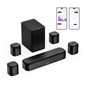 ULTIMEA 7.1ch 사운드바(돌비 애트모스 포함), TV용 서라운드 사운드 시스템(4개의 스피커 스마트 사운드바(앱 제어 서브우퍼(홈 시어터용), HDMI eARC, Aura A60