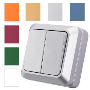 은빛 벽걸이 형 스프레이 플라스틱 2 갱 단방향 EU 표준 로커 스위치 난연성 켜기끄기 버튼 전등 클래식