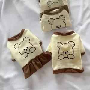 강아지 티셔츠 반려동물 곰돌이 자수 원피스 소형견 의류 yYT7+6OoL