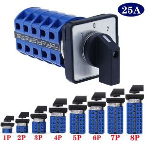LW26-25 시리즈 실버 접점 전환 캠 스위치, 로터리 셀렉터 1-8 극, 3 YMW26 25A, 690V