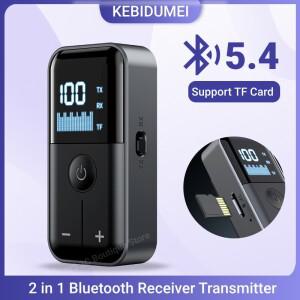 2in 1 블루투스 5.4 오디오 리시버 트랜스미터 3.5MM AUX TF 카드 스테레오 음악 LED 디스플레이 무선 어댑