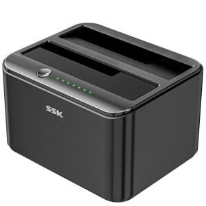 SSK 알루미늄 하드 드라이브 도킹 스테이션, USB 3.0에서 SATA 듀얼 베이 외장 HDD 도크 캐디 리더(2.5 및 3.5인치 SSD, UASP 오프라인 클론/듀플리케이터 기능 포함) 블랙