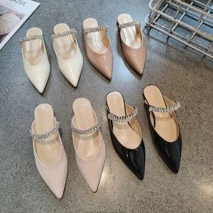 큐빅블로퍼 앞막힌 슬리퍼 반짝이 보석 통굽 보석뮬