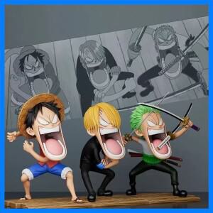 15cm 애니메이션 원피스 Luffy 피규어 Sanji Monkey D Luffy Roronoa Zoro 액션 피규어 Hungry Trio PVC 애