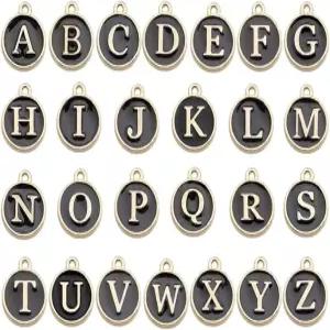 보석 제작을 위한 원형 에나멜 알파벳 이니셜 펜던트 목걸이 팔찌 귀걸이 DIY 공예를 양면 FHUNP367 A-Z