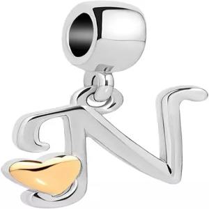 퀸참스 이니셜 A-Z 레터 참 골든 하트 알파벳 당글 비즈 팔찌 및 목걸이용 (N)