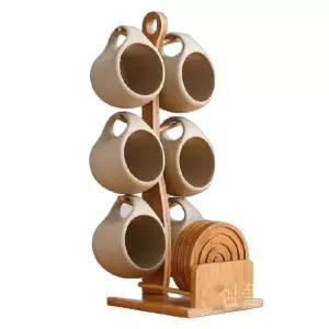 생수디스펜서머그컵걸이세트 원목 받침대세트 항아리물통 그린 회사 생수디스펜스 머그컵