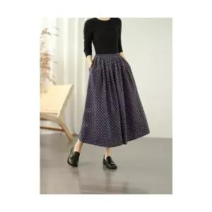 무천도사 여성 여친 치마 A라인 봄 빈티지 도트 프린트 스커트 밴딩 롱 KKE1