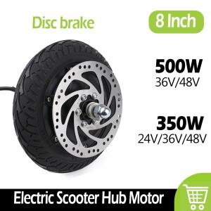8인치 전동 스쿠터 모터 브러시리스 기어리스 허브 24V/36V/48V 350W/500W 휠 디스크 브레이크용