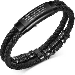 남성용 크로스 브레이슬릿 핸섬 영감을 주는 명언 성경 구절 블랙 땋은 가죽 팔찌 각인 종교 보석