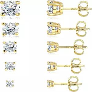 여성 귀걸이용 알리울프 스터드 귀걸이 세트 저자극 큐빅 지르코니아 14K 실버 골드 CZ 연골