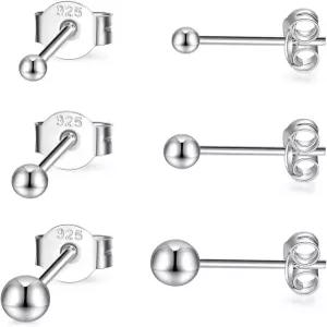 여성용 에피로라 스털링 실버 스터드 귀걸이 - 3쌍 작은 볼 원형 CZ 큐빅 지르코니아 진주 세트 연골