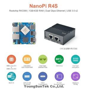 NanoPi R4S (4G LPDDR4 RAM) 소프트 라우터, YoungSunTek RK3399, 듀얼 Cortex-A72+쿼드 Mali-T864 GPU, 2x
