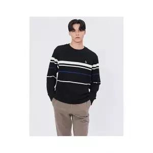 [헤지스남성]헤지스 남성 블랙 짜임 면 맨투맨티셔츠 (WHTS4D344BK)