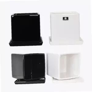 모던레시피 사각 유광 도자기 화분 받침 세트 11x11cm