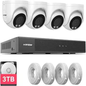 H.VIEW 4K PoE NVR 카메라 시스템 4pcs 8MP 내후성 유선 스마트 인물 감지 단방향 오디오 AI 디셉션 H.265+