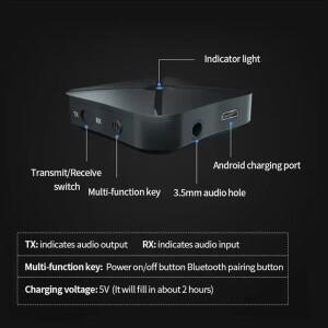 KN319 블루투스 4.2 송수신기 2 in 1 스테레오 오디오 컨버터 무선 어댑터 RCA 3.5MM AUX 포함 차량용
