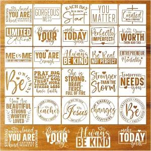 공예를 위한 25개의 영감을 주는 단어 스텐실 재사용 가능한 인용문 동기 부여 긍정 그림 믿음 나무 캔버스