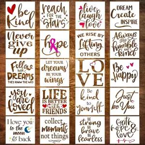 20피스 영감 단어 스텐실 세트 - 나무 캔버스 천 등에 칠하기 위한 페인트 드로잉 농가 간판 목재 연소와