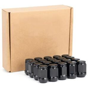 20개 휠 러그 너트 M12x1.25 육각 19mm 두께 35mm 크롬/블랙