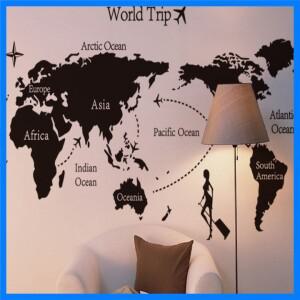 새로운 디자인 세계지도 탈부착 벽 아트 스티커 비닐 스티커 소파 배경 세계지도 140x80cm