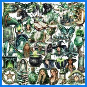 50pcs 투명 숲 마녀 스티커 팩 재미 있은 낙서 데칼 전화 케이스 스케이트 보드 스크랩북 스티커 어린이 장