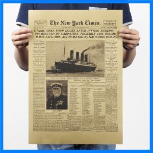 클래식 뉴욕 타임즈 역사 포스터 타이타닉 난파선 오래된 신문 크래프트 종이 벽 스티커 홈 장식 그림